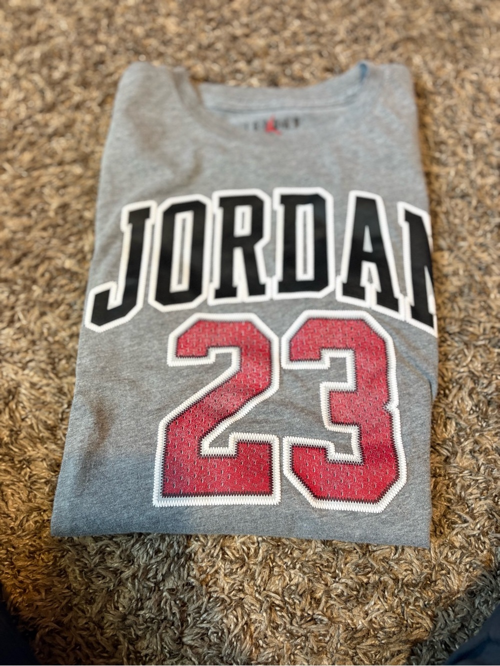 Jordan Grey Tee with Black Lettering and Red '23'